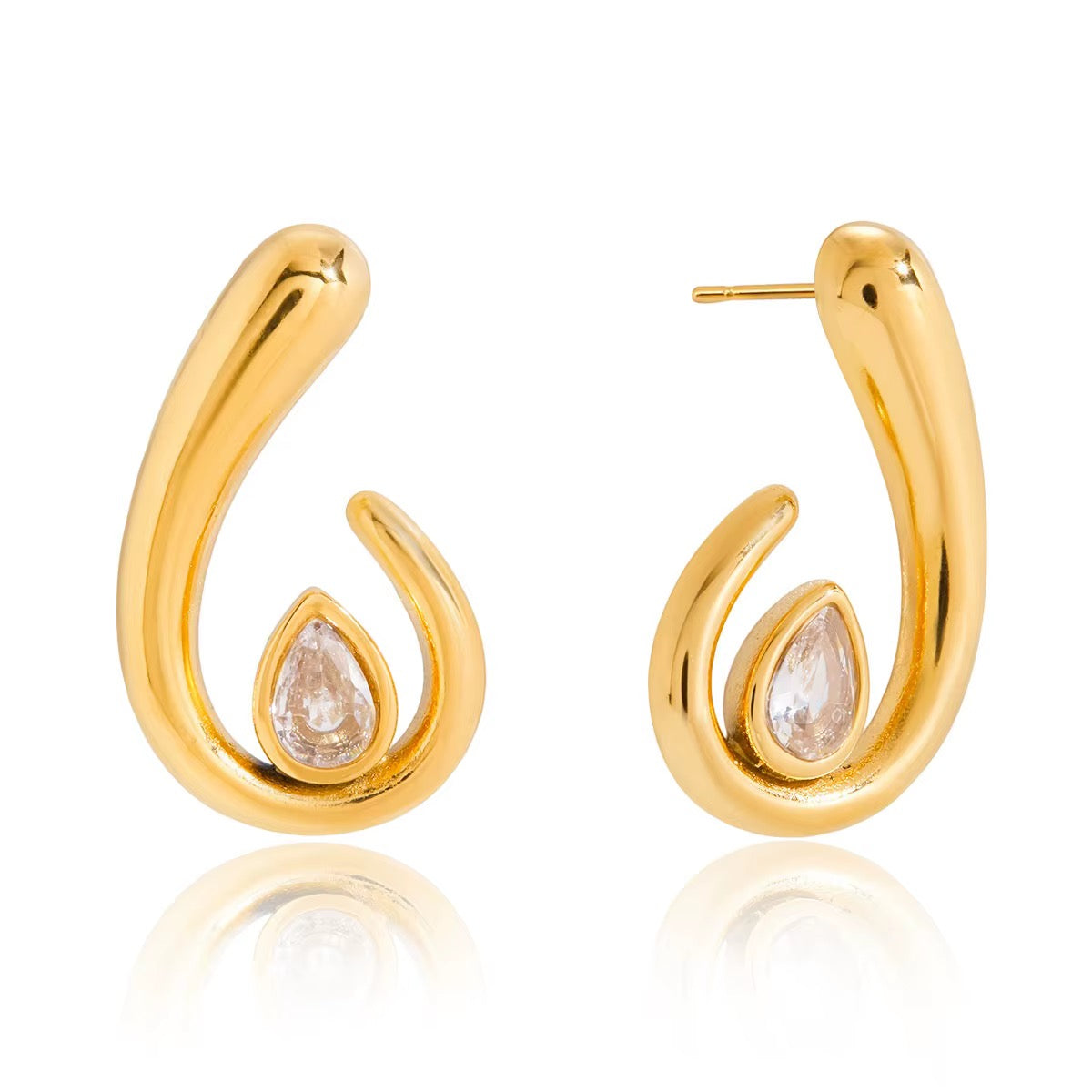 Spiral Waterdrop Gold Earrings – waterproof 18K gold plated stainless steel by C'Bella Jewelry