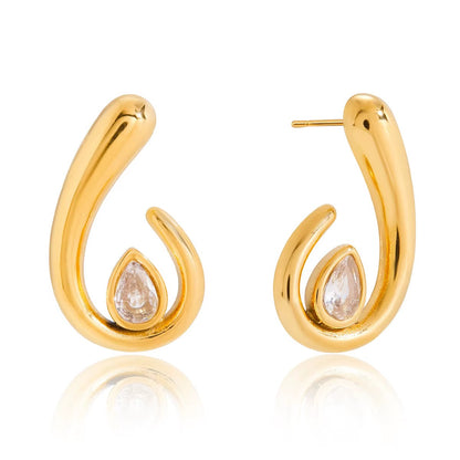 Spiral Waterdrop Gold Earrings – waterproof 18K gold plated stainless steel by C'Bella Jewelry