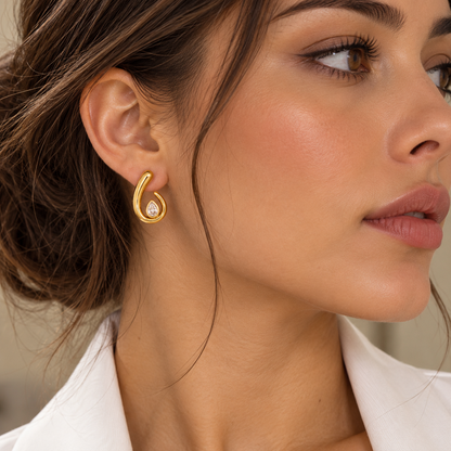 Spiral Waterdrop Gold Earrings – view 2 | C'Bella Jewelry