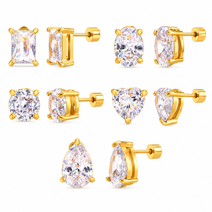 Cubic Zirconia Solitaire Gold Stud Earrings – waterproof 18K gold plated stainless steel by C'Bella Jewelry
