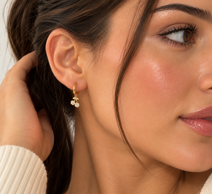Cherry Cubic Zirconia Charm Gold Hoop Earrings – view 2 | C'Bella Jewelry