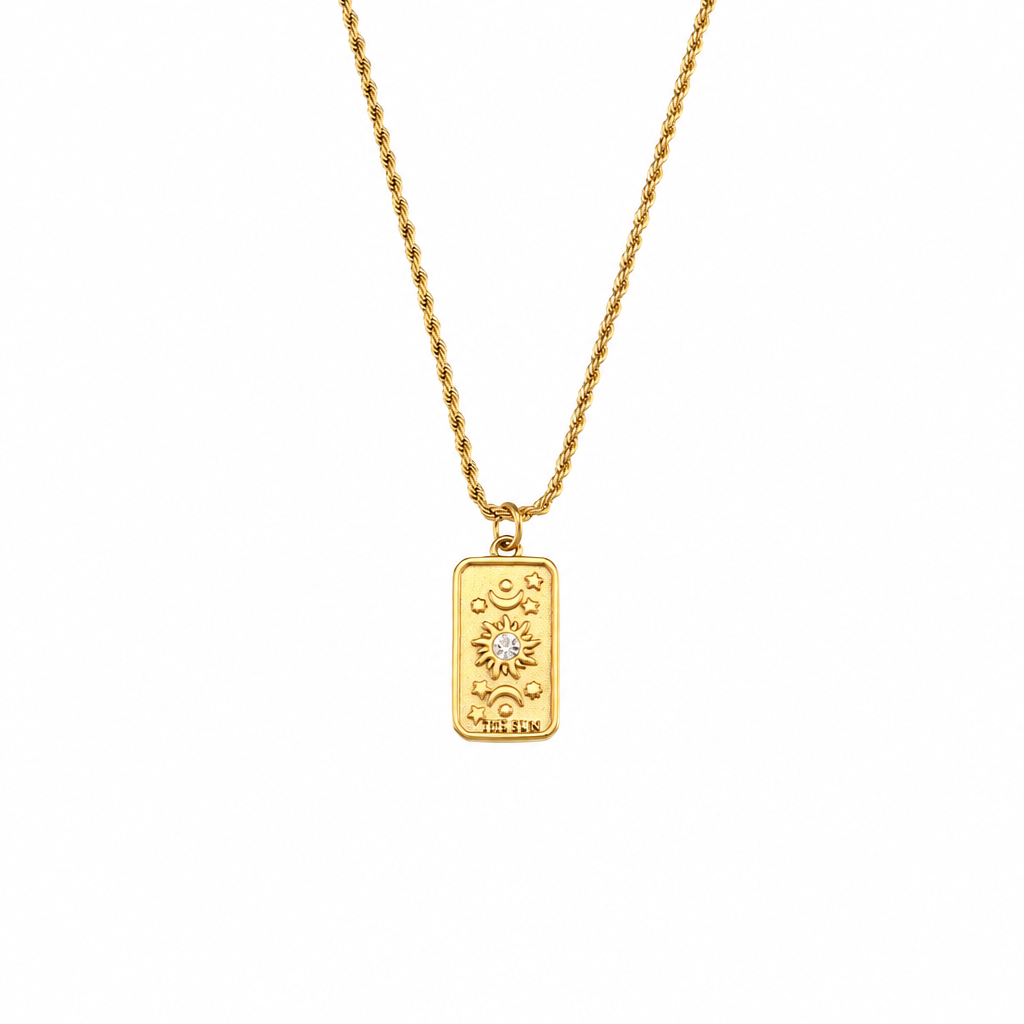The Sun gold tarot necklace on white background