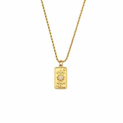 The Sun gold tarot necklace on white background