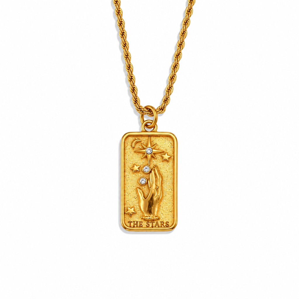 Tarot necklace measurements on white background